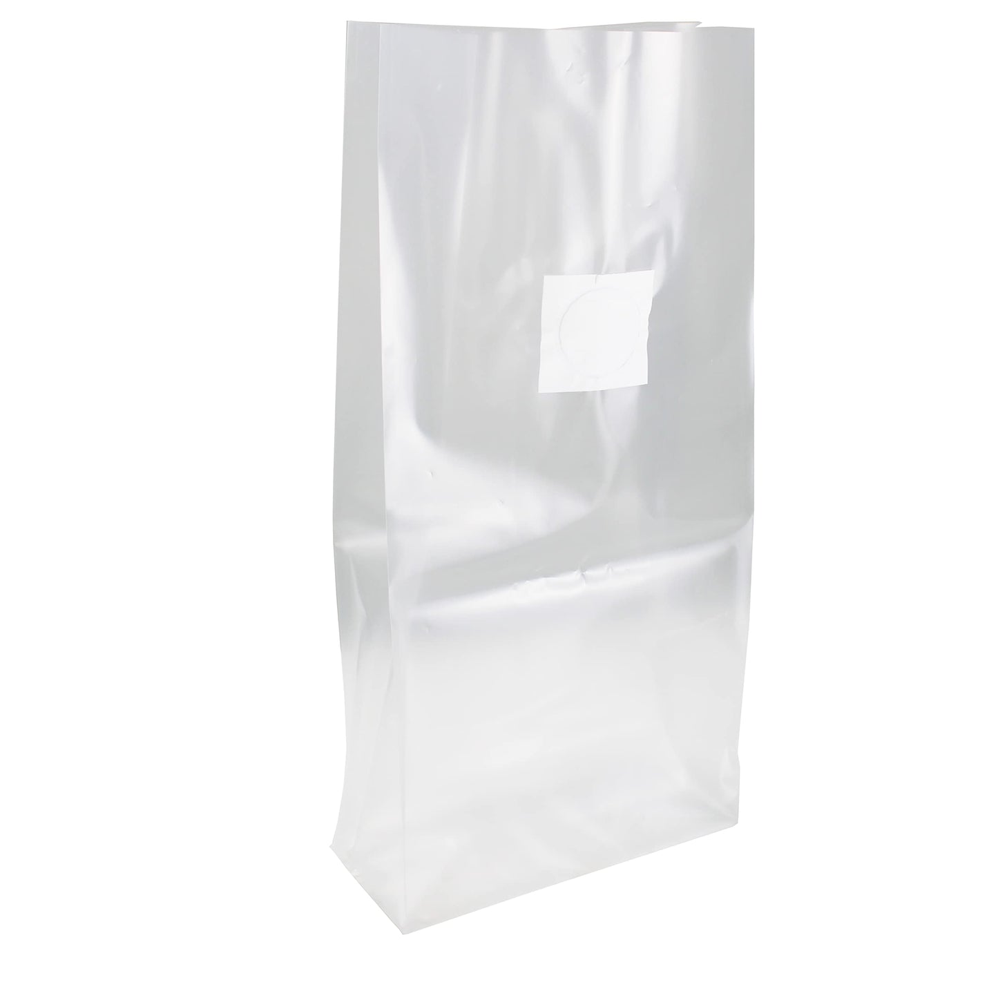 Transparent bag with a label on a white background