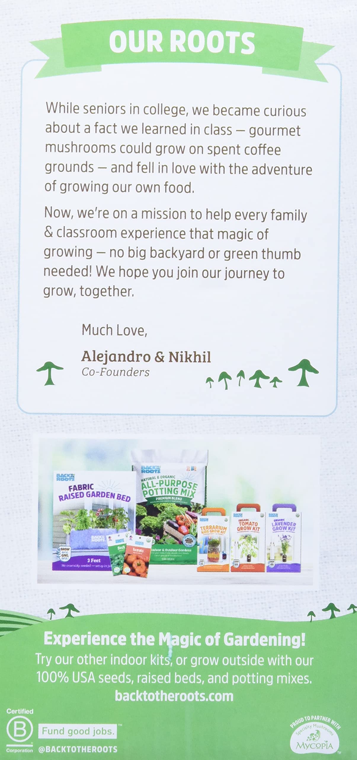 Promotional text for a gardening kit with a focus on indoor gardening, featuring images of products and a call to action.