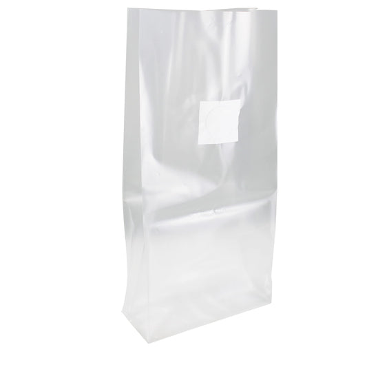Transparent bag with a label on a white background