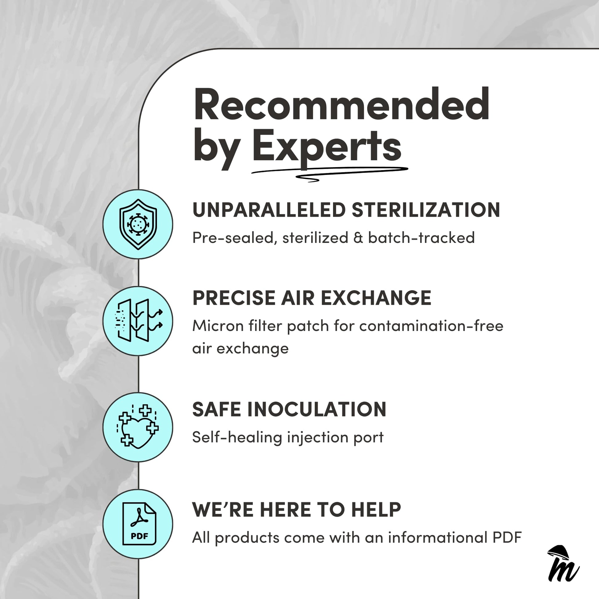Product features highlighted with icons and text on a white background